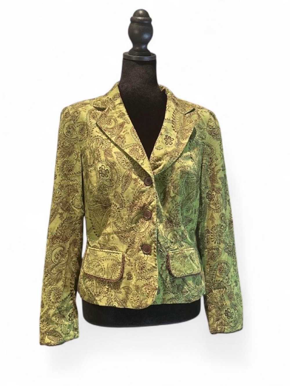 90s Vintage Harold's Green Paisley Cotton Blazer